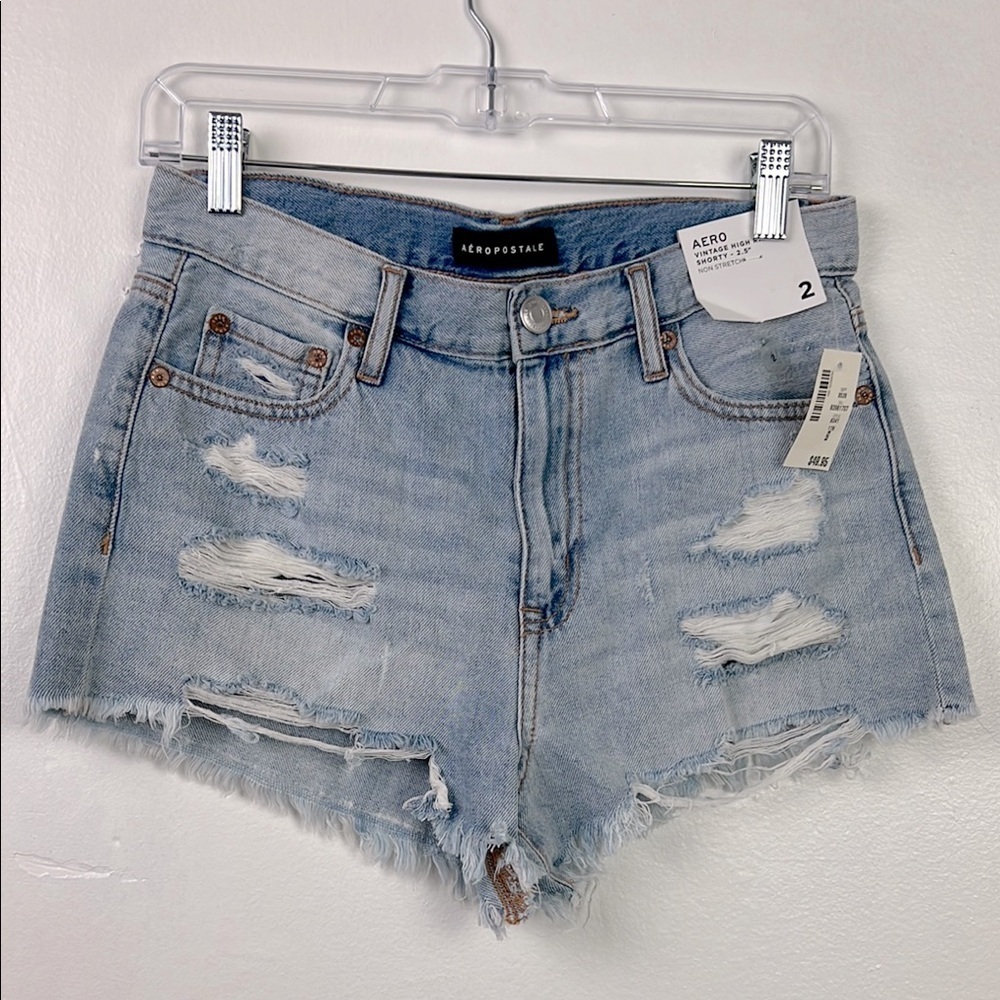 Aeropostale New Women’s 2 Vintage Rise Flare Shorty Distressed Frayed Hem Shorts